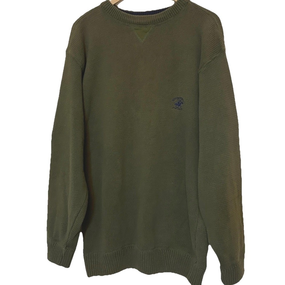 Vtg 90s Fisherman Sweater Mens L Chunky Cotton Old Money Crest Heritage Academia